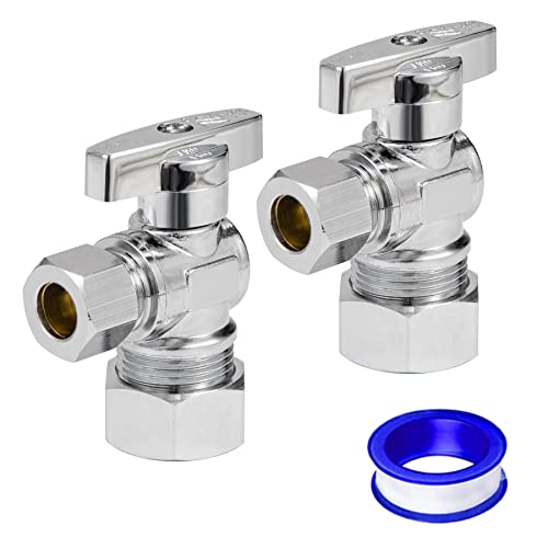 Heavy Duty Angle Stop Valve 1/2" Nom (5/8" OD) Comp x 3/8" OD Comp, 1/4-Turn Operation，High quality lead-free brass (2PCS) - size: 2 Pack 5/8" OD Comp x 3/8" OD Comp