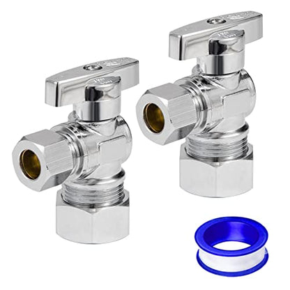 Heavy Duty Angle Stop Valve 1/2" Nom (5/8" OD) Comp x 3/8" OD Comp, 1/4-Turn Operation，High quality lead-free brass (2PCS) - size: 2 Pack 5/8" OD Comp x 3/8" OD Comp