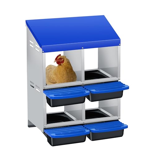 Nesting Boxes for Chickens, 4 Holes Chicken Nesting Box with Removable Tray, Easy Egg Collection, Roll Away Nesting Box for Hens, Chicken Coop, Double Layer, Blue - color: blue, size: 2x2 holes