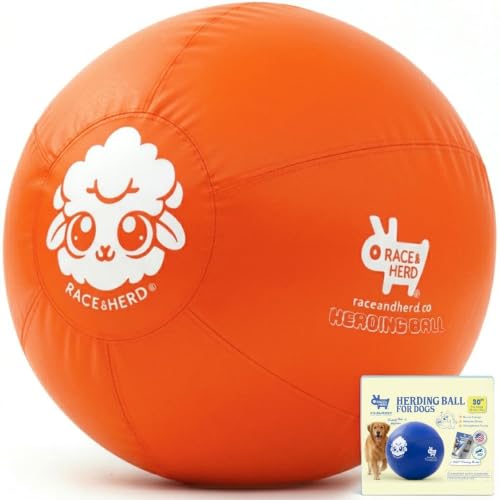 Race&Herd 30" Original XXL Herding Ball for Dogs - Herding Toys, Giant Dog Ball for Australian Shepherds, Border Collies - Durable Dog Outdoor Training Toy for Large Breeds & Horses (Tangerine) - color: Tangerine 30" Herding Ball Set, size: 30"