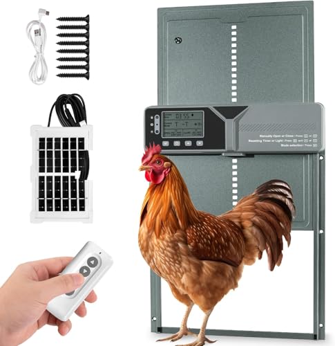 Large Automatic Chicken Coop Door, Solar Powered with Upgraded 4000mAh Battery, Light Sensor, Timer, Remote & Manual Control, Anti-Pinch Safety Auto Door for Chickens, Ducks & Geese, Blue - color: Blue