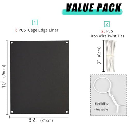 Oncpcare 6 Pack Pet Cage Liner Protection Block Light 10'' x 8.2'' Rabbit Cage Urine Guard Cage Edge Liner Guinea Pig Side Lining Habitat Siding Small Animal Cage Accessories (Black)