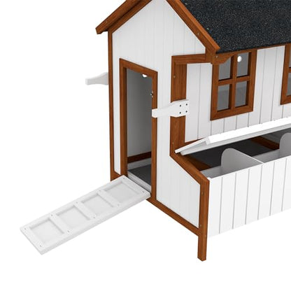PawHut 47" Chicken Coop, Wooden Chicken House Raised Rabbit Hutch with Waterproof Roof, Nesting Box and Handles for 3-5 Hens, Poultry Cage Portable Hen Pen for Backyard