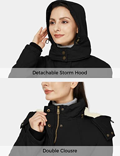 WenVen Women's Winter Warm Sherpa Lined Jacket Heavy Parka Coat with Hood - color: Black, size: Medium