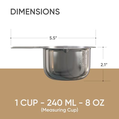 Color Up 1 Cup Measuring Cup (240 ml) – Premium Chrome Stainless Steel, Accurate for Wet & Dry Ingredients, Embossed Markings, Easy-Pour Spouts, Dishwasher-Safe, Kitchen Essential - size: 1 Cup (240 ml) Chrome