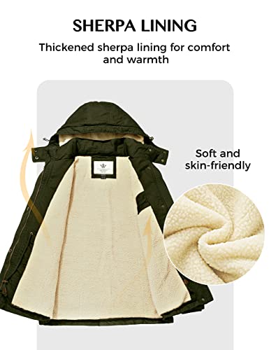 WenVen Women's Winter Warm Sherpa Lined Jacket Heavy Parka Coat with Hood - color: Army Green, size: Small