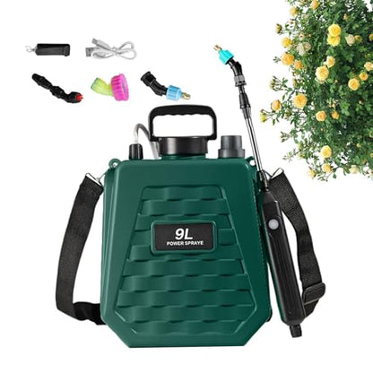 Garden Sprayer Battery Powered - Watering Can Rechargeable - Power Sprayer with Adjustable Shoulder Strap,for Home Outdoor Plant Agriculture Backyard Yard Lawn Farm - color: 9L Army Green