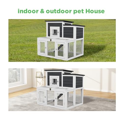 Small Chicken Coop for 2 Chickens,Wooden Chicken Coops with Nesting Boxes Indoor Outdoor,Bunny House Rabbit Hutch Poultry Pet Run Cage with 2 Waterproof Roof, Stairs&Leak-Proof-Tray (White) - color: White