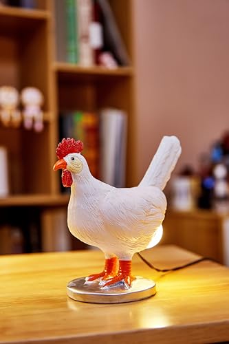 Chicken Lamp, 3D Resin Hen Laying Egg with Color Gift Box, Lifelike LED Egg, Funny Easter Christmas Birthday Gift - color: White