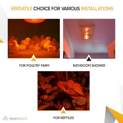 Seentech 250 Watt R40 Clear Heat Lamp Bulb – Infrared Flood Reflector Light, Incandescent Spotlight for Food Warmer, Brooder, Chicken Coop, Pet Heating, Bathroom, Light Therapy – E26 Base (1, Red) - color: Red