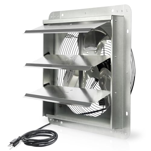 VENTISOL 14 Inch Shutter Exhaust Fan, Ven Fan with Power Cord Wall Mount, High Speed 1520CFM for Garages, Attic, Shops, Greenhouse - style: 14" with Power cord