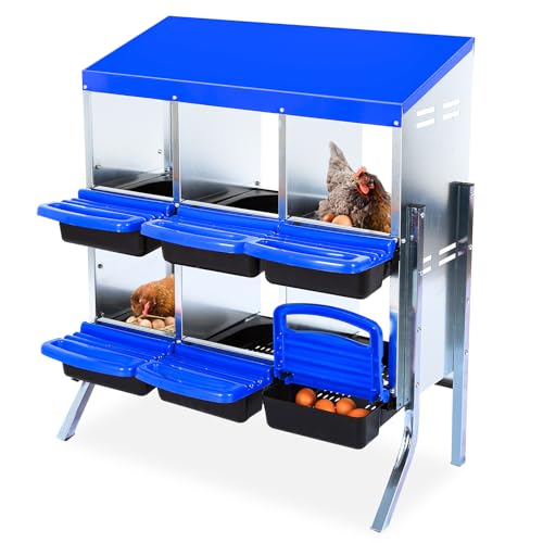 Chicken Nesting Boxes, Roll Away Nesting Box 6 Hole Metal Chicken Egg with Leg for Chicken Coop, Swing Perch and Rollout Egg Collection, Blue - color: Blue, size: 6 holes with legs