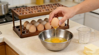 Acacia Wooden Double Layer Egg Holder, 36 Capacity Farmhouse Kitchen 2 Tier Fresh Egg Storage Rack Basket, Deviled Eggs Plates Eggs Tray Organizer for Countertop