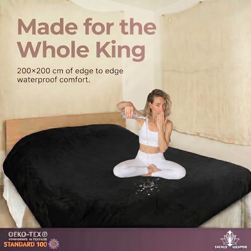 Sacred Weapon Waterproof Blanket for Bed, Sofa & Couch — Sherpa Fleece Splash & Stain Proof Blanket — Soft, Leakproof & Hypoallergenic — Period & Postpartum — Large Black 80x80 - color: Black, size: Large (80"x 80")