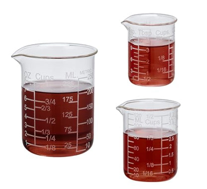 Ackers Etching Scale Glass Measuring Cup Set-V-Shaped Spout，Includes 60ml(2OZ), 120ml(4OZ), and 250ml(8OZ) Glass Measuring Beaker for Kitchen or Restaurant, Easy to Read - size: 60ML/120ML/250ML