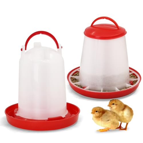 Hanging 1.5kg Chicken Feeder and 1.5L Chicken Waterer Set Kit,No Waste Plastic Automatic Chicken Feeder Waterer for Small Poultry Chicks,Quails and Birds, Outdoor Farm Equipment