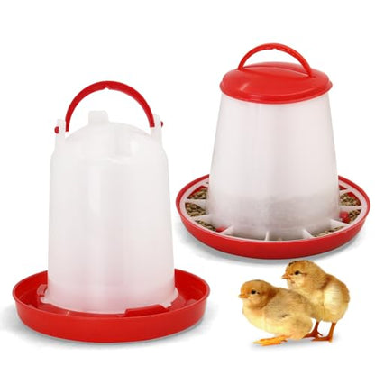 Hanging 1.5kg Chicken Feeder and 1.5L Chicken Waterer Set Kit,No Waste Plastic Automatic Chicken Feeder Waterer for Small Poultry Chicks,Quails and Birds, Outdoor Farm Equipment