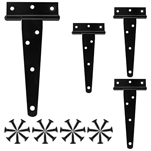 Murtenze 4Pack 5 Inch Black T-Strap Shed Hinge,Barn Door Hinges Heavy Duty Gate Strap Hinge T Hinges for Barn Door, Shed or Wooden Fences - color: Black, size: 5 Inch - 4Pack