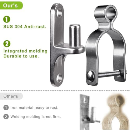 Insaga 2Pack Heavy Duty Wall Mount Gate Hinges, 304 Stainless Steel Chain Link Fence Gate Hinges for Farm, 1-5/8" Pipe Gate Hinge with 5/8" Pin, T-Post Gate Hinge Kit for Wooden & Metal Fence - size: 1-5/8''-2Pack
