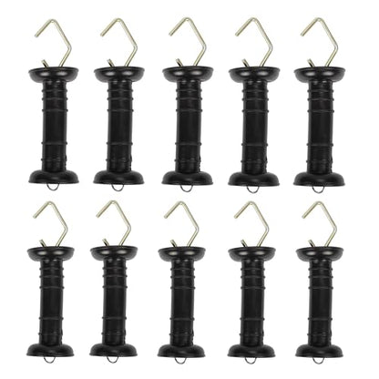 10 Pcs Plastic Electric Fence Gate Handle Insulators, Gate Handle with Spring Handle Heavy Duty Electric Fence Gate Handle Spring Gate Handles for Electric Fence, Black