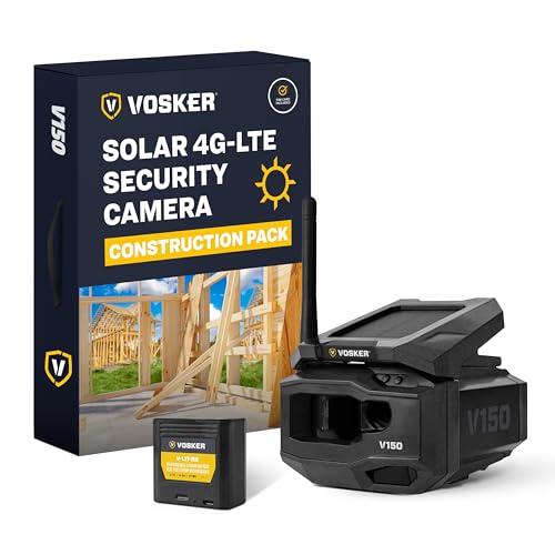 Vosker V150 Construction Pack Outdoor Solar Powered 4G LTE Security Camera, No Wi-Fi Needed, Motion Alerts and Night Vision, Wireless Surveillance for Jobsite