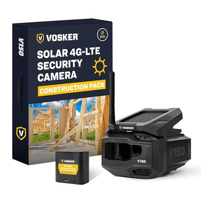Vosker V150 Construction Pack Outdoor Solar Powered 4G LTE Security Camera, No Wi-Fi Needed, Motion Alerts and Night Vision, Wireless Surveillance for Jobsite
