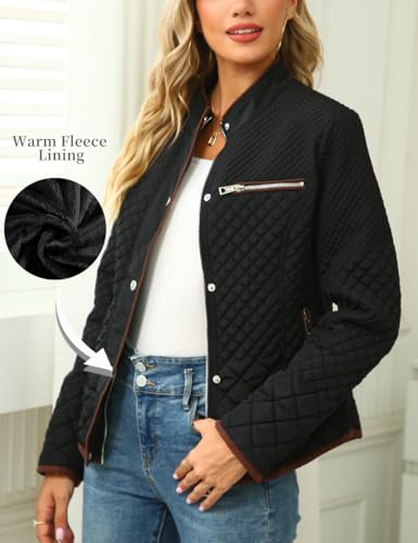 Bellivera Women's Stand Collar Lightweight Quilted Puffer Jacket | Casual Padded Zip Long Sleeve Coat for Spring and Winter with Pockets - color: Black Diamond, size: Medium
