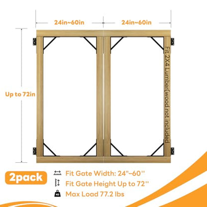 DIYHD 2 Pack Heavy Duty Anti-Sag Gate Kit, Adjustable Bracket Gate Frame Hardware for Wooden Fence or Patio, Fits 24"-60" Wide, Works with 2x4 Lumber (Wood Not Included) - size: Kit - 2 Packs (No Latch)