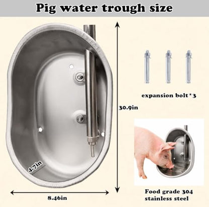 Large Stainless Steel Hog Waterer Bowl, Automatic Livestock Waterer with 1/2" Female NPT Connection, Heavy Duty 304 Stainless Steel Drinking Bowl for Pigs, Hogs, Swine and Farm Animals