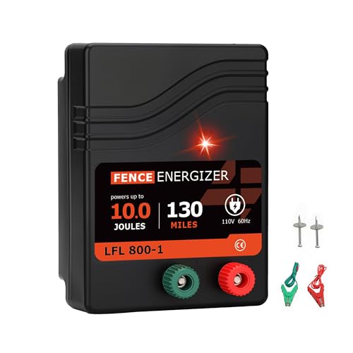 Electric Fence Charger AC Powered 110 Miles, 110 Volt 10 Joule Plug-in Electric Fence Energizer, Output Voltage Max 11.3 KV for Livestock, Preventing Predators from Intruding - size: 10 J