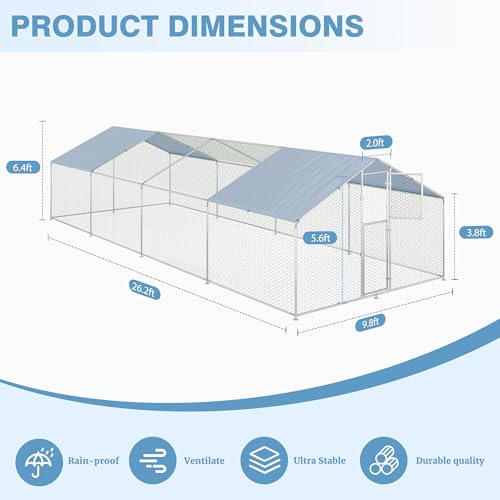Polar Aurora Metal Chicken Coop, Large Outdoor Chicken Pen, Walk-in Chicken Run for 20-40 Chickens, Double Door Chicken House with Waterproof UV Protection Cover for Backyard (Spire-XL) - size: Spire-XL
