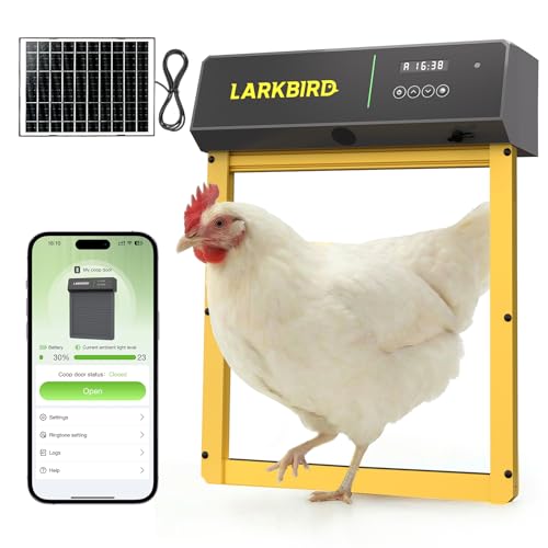 Larkbird Upgraded Automatic Chicken Coop Door Solar Powered, Auto Chicken Door with App Control, Custom Audio Recording, Timer & Light Sensor, Anti-Pinch Design - color: Yellow