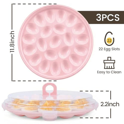 HANSGO Deviled Egg Containers with Lid, 3PCS Deviled Egg Platter Carrier Holder Trays with 66 Slots for Holiday Party and Home Kitchen, Pink - color: 3pcs Pink