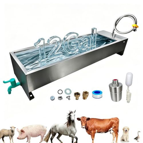 Automatic Livestock Water Trough Animal Stainless Steel Larger Automatic Waterer with Float Valve Kit for Goat Cattle Horse Hog Pigs Dog Water Dispenser Outdoor, 39.5"*11.8"*7.8",12 Gallons - color: New Upgraded 12 Gallon, size: 39.3"L x 7.8"W x 11.8"H