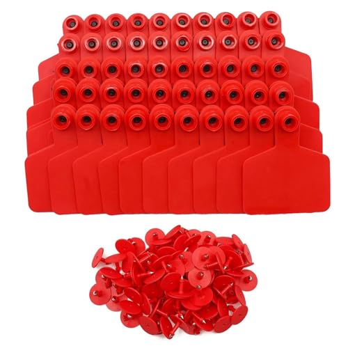 Ear Tags Blank 100pcs Livestock Large Plastic Cattle Tags with Numbers for Cows, Sheep, Goats Durable Farm Animal Identification Ear Tag(Red,75x60mm(2.95x2.36)) - color: Red, size: 75x60mm(2.95x2.36")