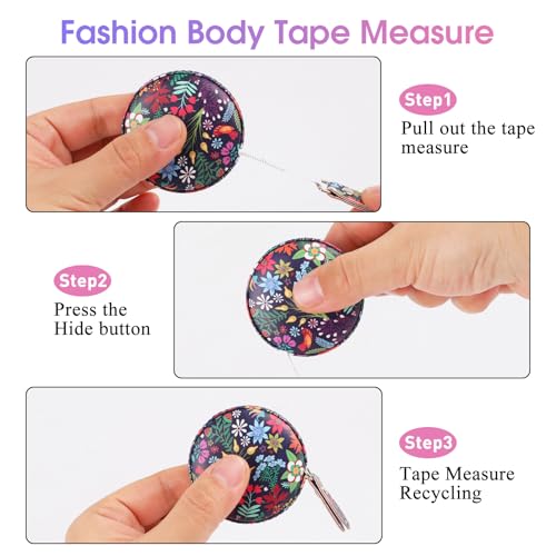 Retractable Mini Tape Measure, Auto-Retract, Premium Leather Tape Measure, Dual-Sided Ruler, Ideal for Fabric Cutting, Body Measurements, and Handicrafts (Tropical Flowers) - color: Colorful Tropical Flowers