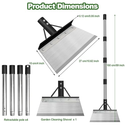 INCIKITI Multifunctional Garden Cleaning Shovel, Heavy Duty Steel Flat Shovel with 59" Adjustable Handle, Snow Ice Scraper, Outdoor Spade Tool for Weeding, Lawn Edging, Digging, Ice Removal