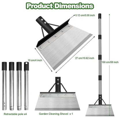 INCIKITI Multifunctional Garden Cleaning Shovel, Heavy Duty Steel Flat Shovel with 59" Adjustable Handle, Snow Ice Scraper, Outdoor Spade Tool for Weeding, Lawn Edging, Digging, Ice Removal
