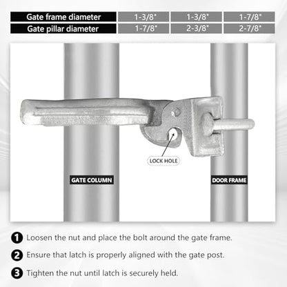 1-3/8" x 2-3/8" (2-1/2") Chain Link Fence Gate Fork Latch, Commercial Heavy Duty, Malleable， Galvanized Farm Fence Lock with Hole for Padlock - size: (1-3/8" x 2-3/8" (2-1/2"))