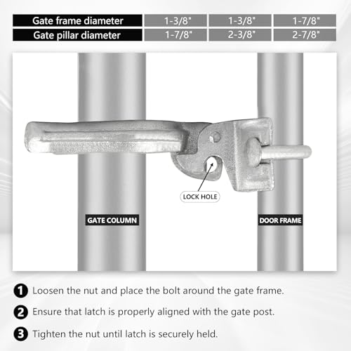 1-7/8" x 2-7/8" Chain Link Fence Gate Fork Latch, Commercial Heavy Duty, Malleable， Galvanized Farm Fence Lock with Hole for Padlock - size: (1-7/8" x 2-7/8")