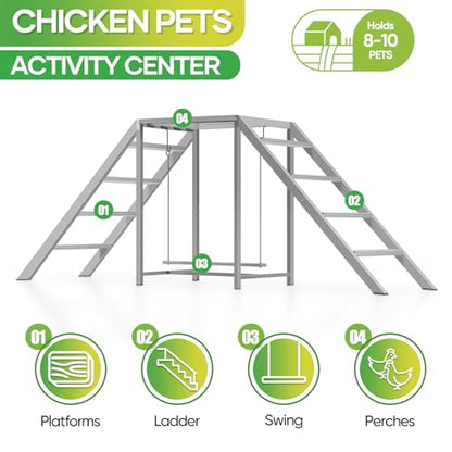 Chicken Coop Perches with Swing, Chicken Roosting Bars, Chicken Run Accessories Toy, Wooden Chicken Ladder for Pet's Healthy & Happy, Sturdy and Easy to Clean, Suitable for Backyard Farm,Gray