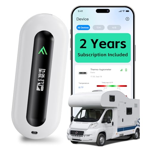 Cellular Temperature Monitor for RV Pet Safety – 4G Remote Temperature, Humidity & Power Outage Monitor for Vacation Home & Server Room | App Controlled | No WiFi | 2 Year Subscription Included - color: White