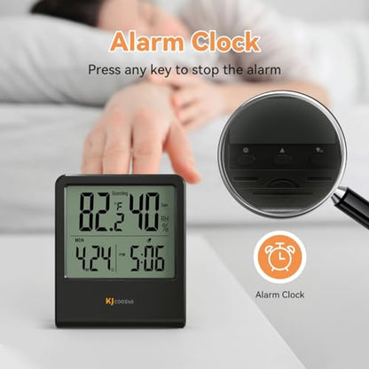 Indoor Thermometer, Room Thermometer and Hygrometer with Clock, Temperature and Humidity Meter with Clock, Double Comfort Indicator, Time, Date(Black) - color: Black
