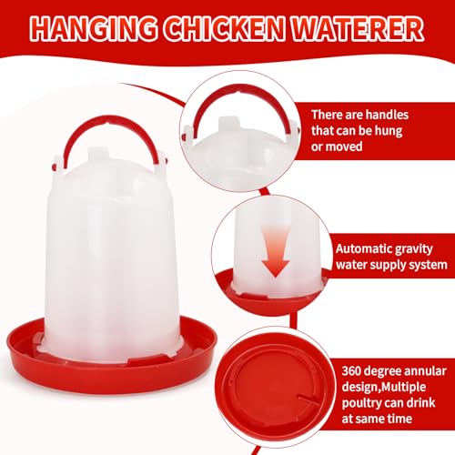 Hanging 1.5kg Chicken Feeder and 1.5L Chicken Waterer Set Kit,No Waste Plastic Automatic Chicken Feeder Waterer for Small Poultry Chicks,Quails and Birds, Outdoor Farm Equipment