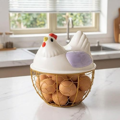 Chicken Egg Basket with Ergonomic Handles Farmhouse Storage Egg Collection Vegetable Fruit Organizer Metal Mesh Suitable for Home Decoration, Purple