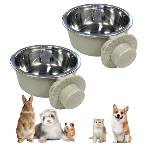 kathson Lightweight Stainless Steel Pet Bowls, Removable Crate Dog Bowl Hanging Pet Food Water Feeder Bowl, Cage Coop Cup for Puppy Cat Rabbit Ferret Birds Guinea Pigs (2pcs) - size: 2pcs