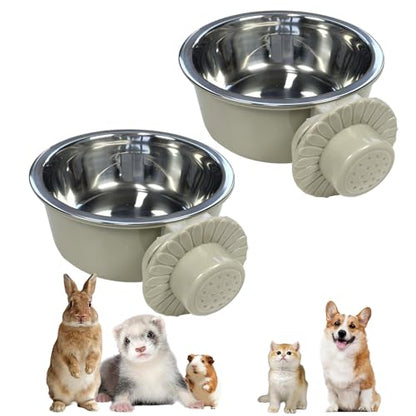 kathson Lightweight Stainless Steel Pet Bowls, Removable Crate Dog Bowl Hanging Pet Food Water Feeder Bowl, Cage Coop Cup for Puppy Cat Rabbit Ferret Birds Guinea Pigs (2pcs) - size: 2pcs