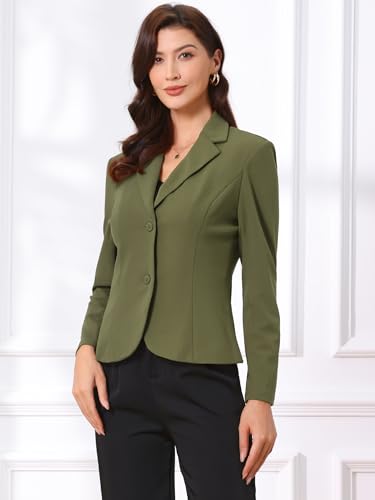 Allegra K Women's Work Office Blazer Stretch Lapel Collar Long Sleeve Jacket Suit Blazer - color: Army Green-1, size: X-Large