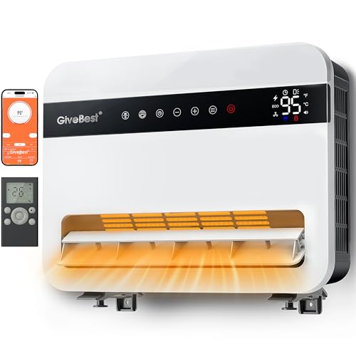 Givebest-Wall-Heater-for-Indoor-Use, 1500W Electric-Space-Heater, 120°Vertical Oscillation,Works with Alexa, Adjustable Thermostat, Remote Control, 24H Timer, Easy-mounted Heater for Indoor Use,White
