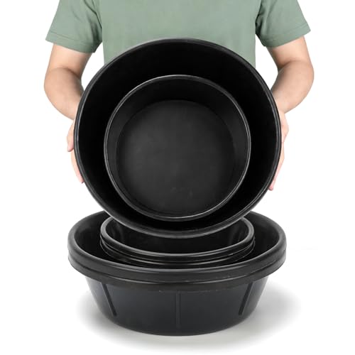 4 Pcs Rubber Feed Pan 2 Gallon and 1 Gallon Horse Feed Bucket Utility Feed Bucket Rubber Bowl Chicken Dust Bath Livestock Water Bowl for Pig Goat Chicken Dogs Farm Small Animal - color: Black-4Quart+8Quart, size: 4PCS